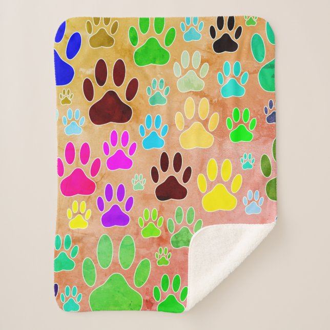 Dog Paw Prints On Vintage Background Sherpa Blanket (Front)