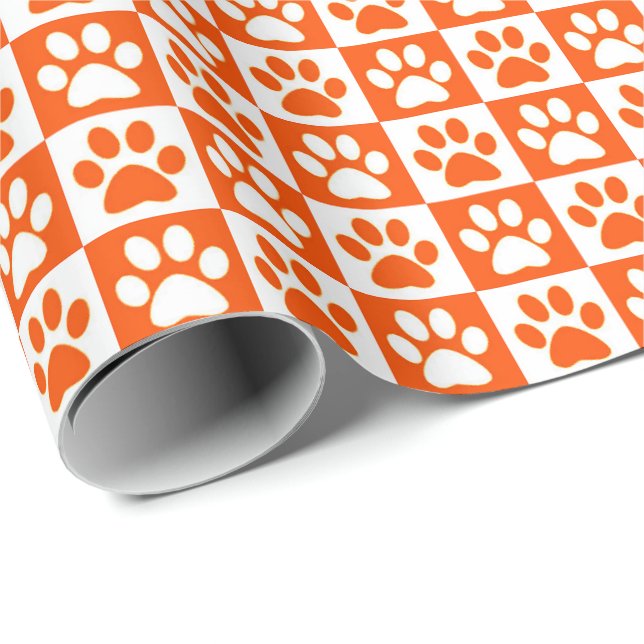Dog Paw Prints orange and white Wrapping Paper (Roll Corner)