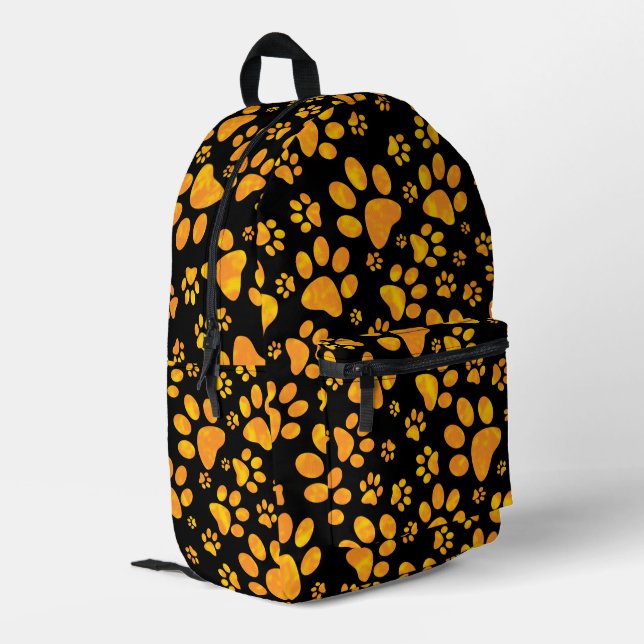 Dog Paw Prints Orange Printed Backpack (Back Corner Left)