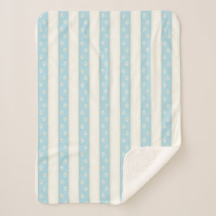 Dog Paw Prints Pale Blue & Antique White Stripes Sherpa Blanket