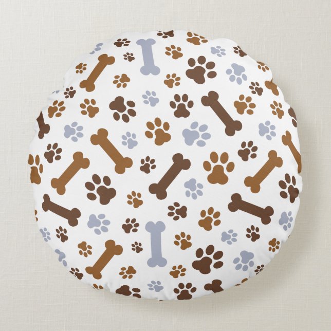 Dog Paw Prints Pattern Round Pillow (Front)