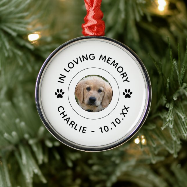 Dog Paw Prints Pet Loss Memorial In Loving Memory Metal Ornament (Tree)