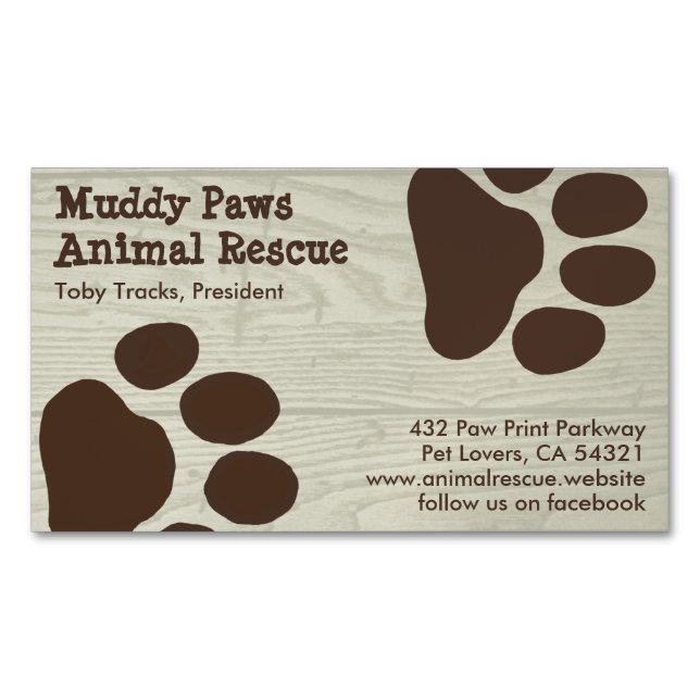 Dog Paw Prints - Pet Services Magnetic Business Card (Front)
