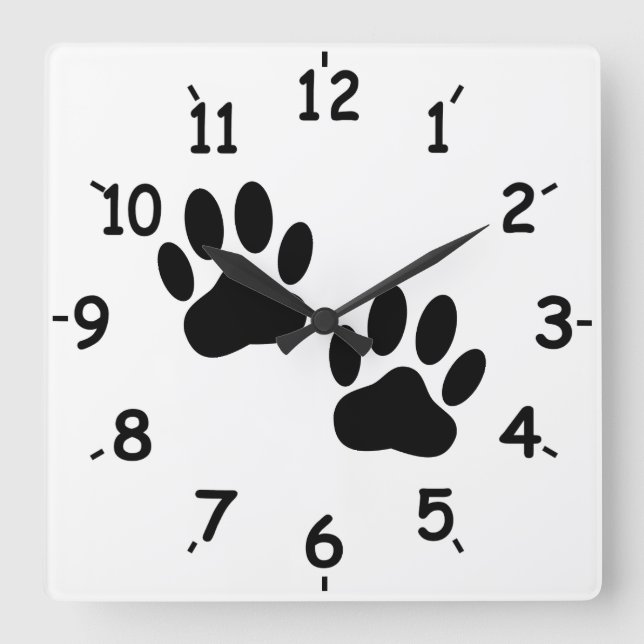 Dog Paw Prints Pet Square Wall Clock (Front)