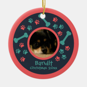 Dog Paw Prints Photo Ornament