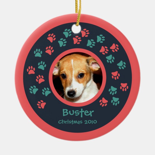 Dog Paw Prints Photo Ornament (Front)