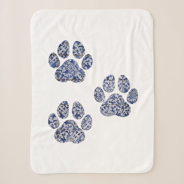 Dog Paw Prints - Portuguese Tiles Sherpa Blanket (Front)