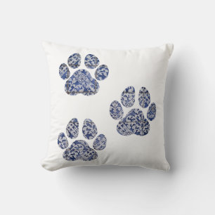 Dog Paw Prints - Portuguese Tiles  Throw Pillow