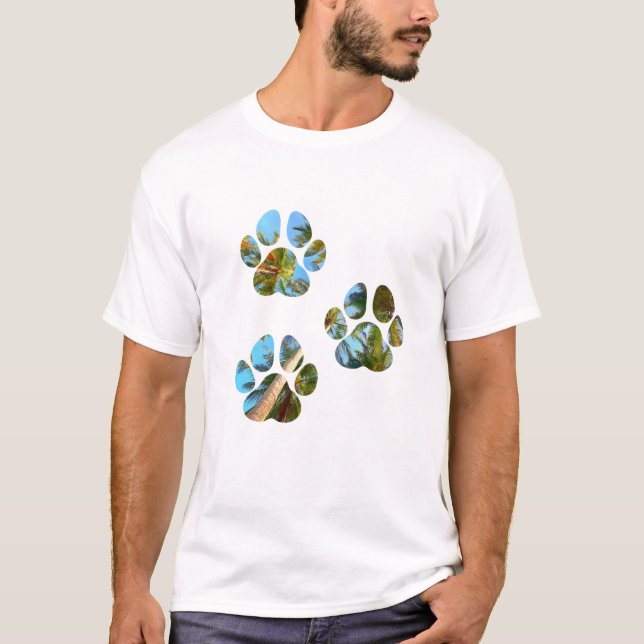 Dog Paw Prints - Tropical Palm Trees T-Shirt (Front)