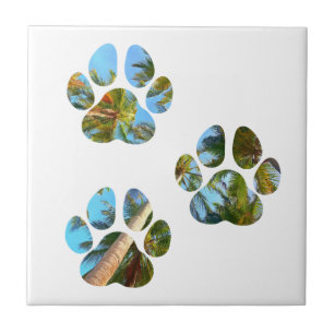 Dog Paw Prints - Tropical Palm Trees Tile