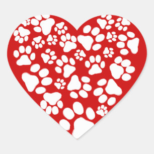 Dog Paw Prints Valentine Heart Sticker