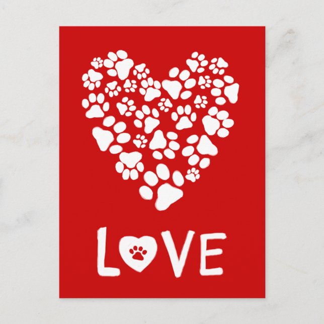 Dog Paw Prints Valentine Love Heart Holiday Postcard (Front)