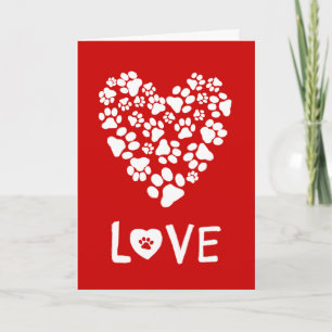 Dog Paw Prints Valentine's Day Heart Holiday Card