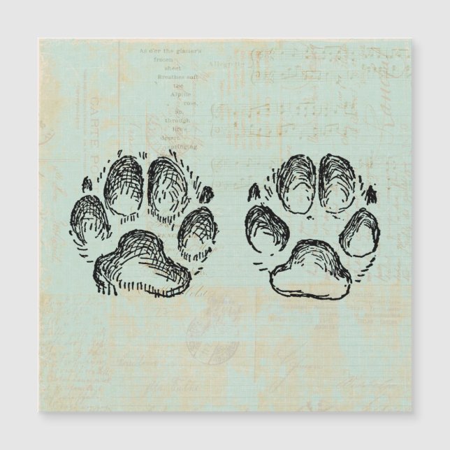 Dog Paw Prints Vintage Art Mint Green Colour (Front)