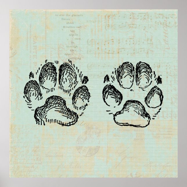 Dog Paw Prints Vintage Art Mint Green Colour (Front)