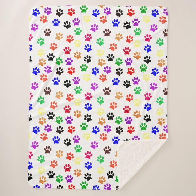 Dog Paw Prints With Basic Colours Cute  Sherpa Blanket (Front)