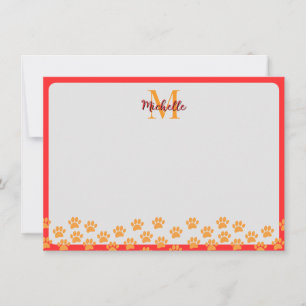 Dog Paw Prints With Custom Monogram Card