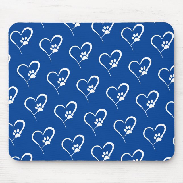 Dog Paw Prints With Heart on Blue Mouse Pad (Front)