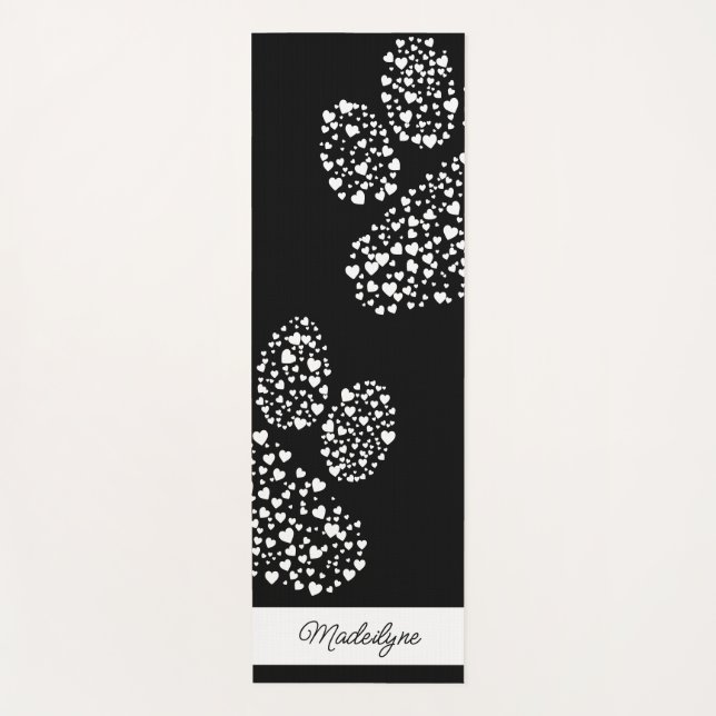 Dog paw prints with hearts Personalized Black Yoga Mat (Front)