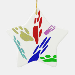 Dog Paw Prints With Polka Dots Ceramic Ornament