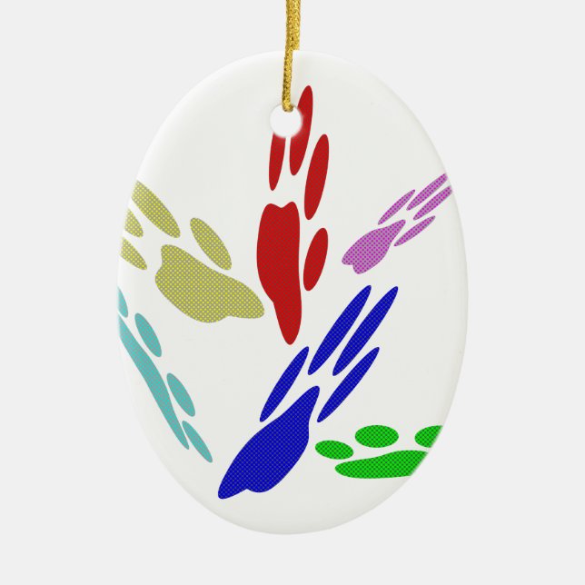 Dog Paw Prints With Polka Dots Ceramic Ornament (Front)