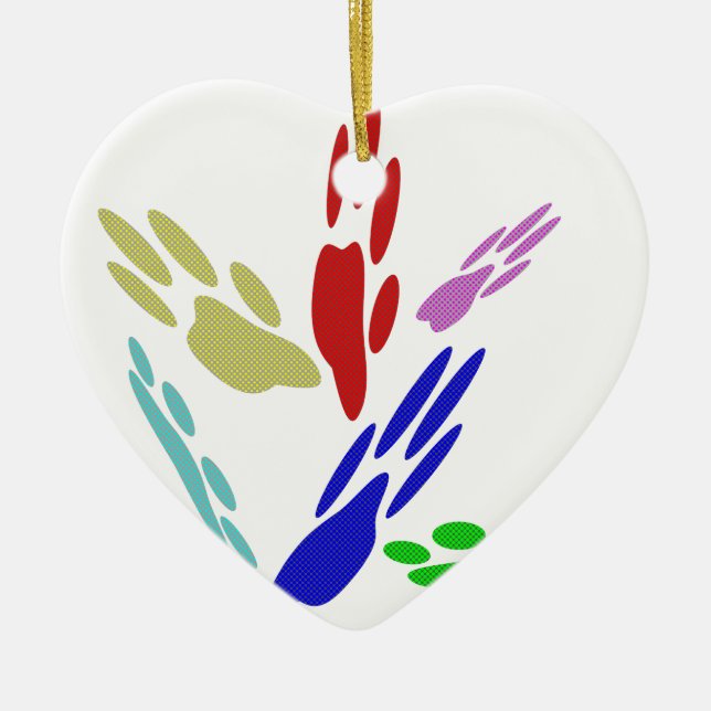 Dog Paw Prints With Polka Dots Ceramic Ornament (Front)