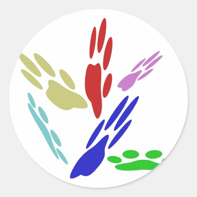 Dog Paw Prints With Polka Dots Classic Round Sticker (Front)