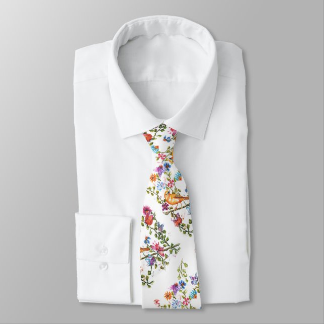 DOG PAW PRINTS YELLOW BIRD TIE (Tied)