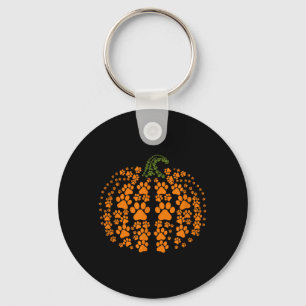 Dog Paw Pumpkin Pattern Halloween Orange Black Keychain