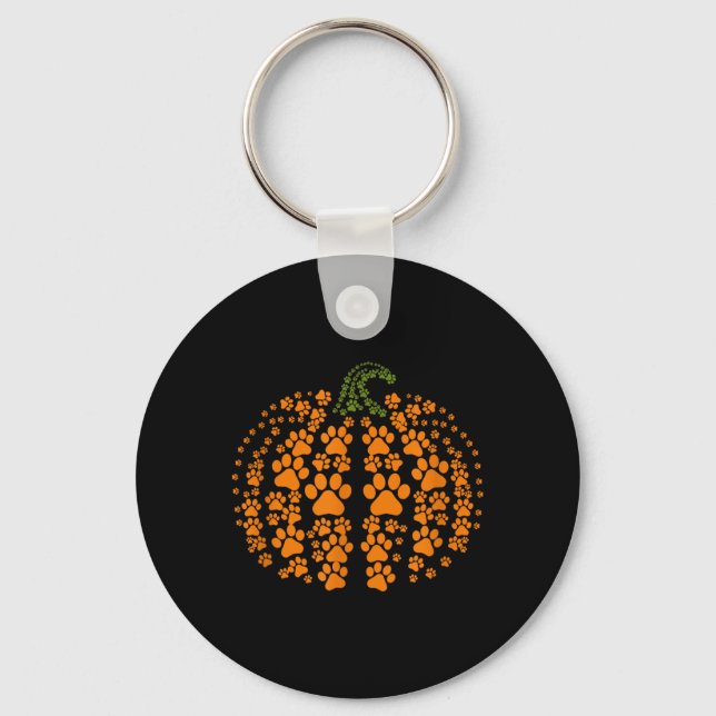 Dog Paw Pumpkin Pattern Halloween Orange Black Keychain (Front)
