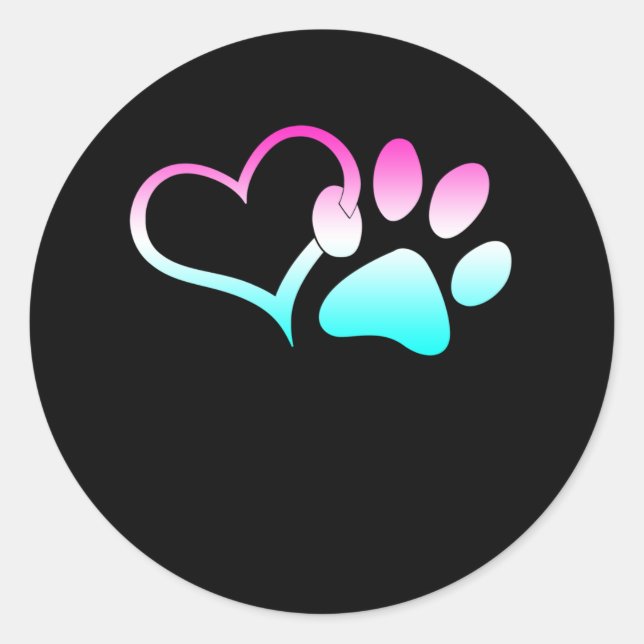 Dog Paw Rainbow Colourful Heart Animal Rescuer Classic Round Sticker (Front)