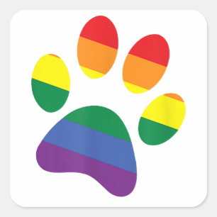 Dog Paw Rainbow Paw LGBT Gay Pride Lesbian Support Square Sticker