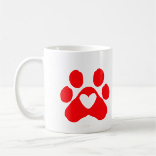 Dog paw red heart pet add name text animal paw  coffee mug