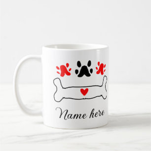 Dog paw red heart pet add name text animal paw coffee mug