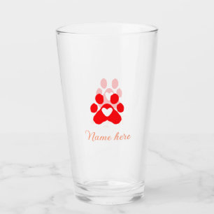 Dog paw red heart pet add name text animal paw glass