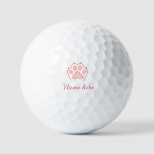 Dog paw red heart pet add name text animal paw golf balls