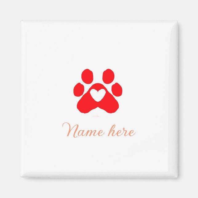 Dog paw red heart pet add name text animal paw  magnet (Front)