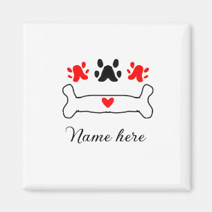 Dog paw red heart pet add name text animal paw  magnet