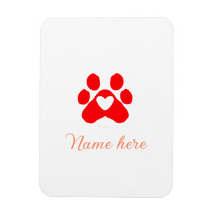 Dog paw red heart pet add name text animal paw magnet