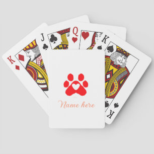 Dog paw red heart pet add name text animal paw  playing cards