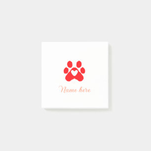 Dog paw red heart pet add name text animal paw post-it notes