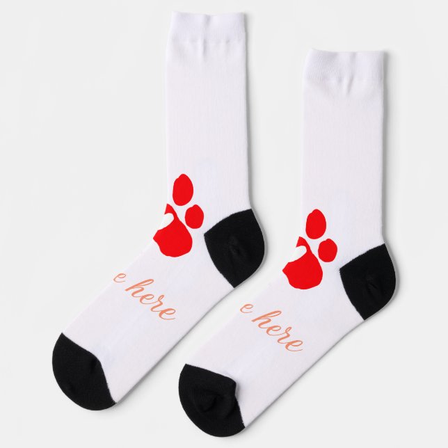 Dog paw red heart pet add name text animal paw  socks (Left)