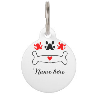 Dog paw red heart pet add name text animal paw tag