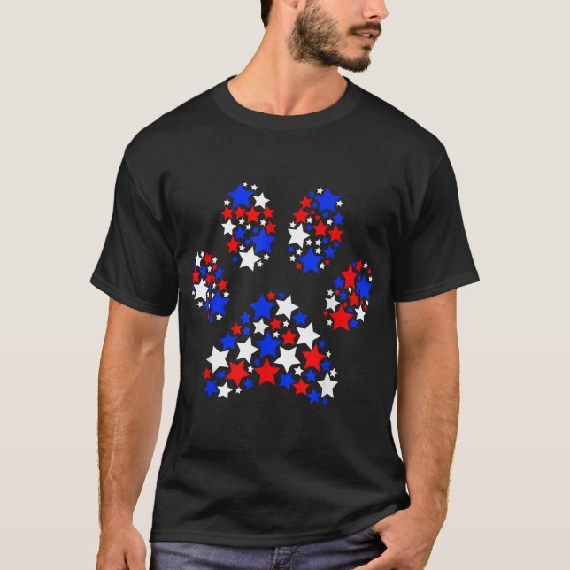 Dog Paw Red White Blue Stars 4th of July Dog Cat L T-Shirt (Front)