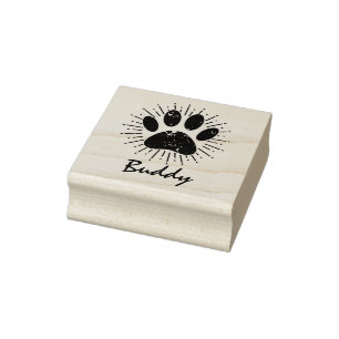 Dog Paw Sunburst Custom Name Signature  Rubber Sta Rubber Stamp
