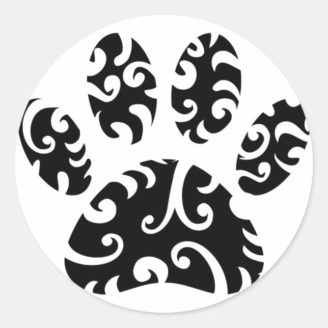 Dog Paw Tattoo Tribal Print Classic Round Sticker (Front)