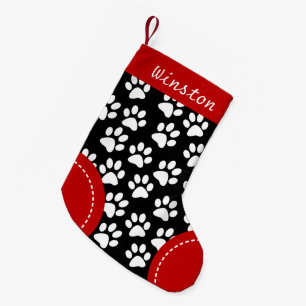 Dog Paw Themed Black Personalized Christmas Small Christmas Stocking