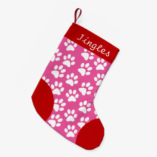 Dog Paw Themed Pink Personalized Christmas Small Christmas Stocking
