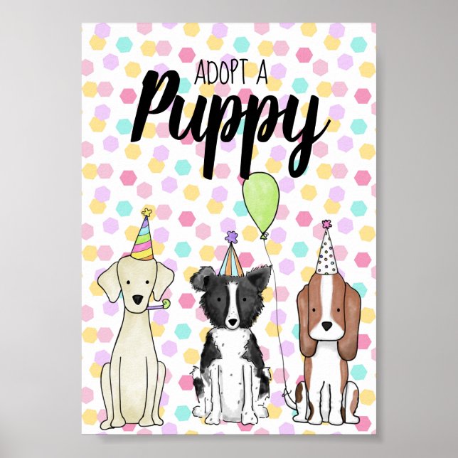 Dog Paw-ty Table Sign - adopt a puppy (Front)