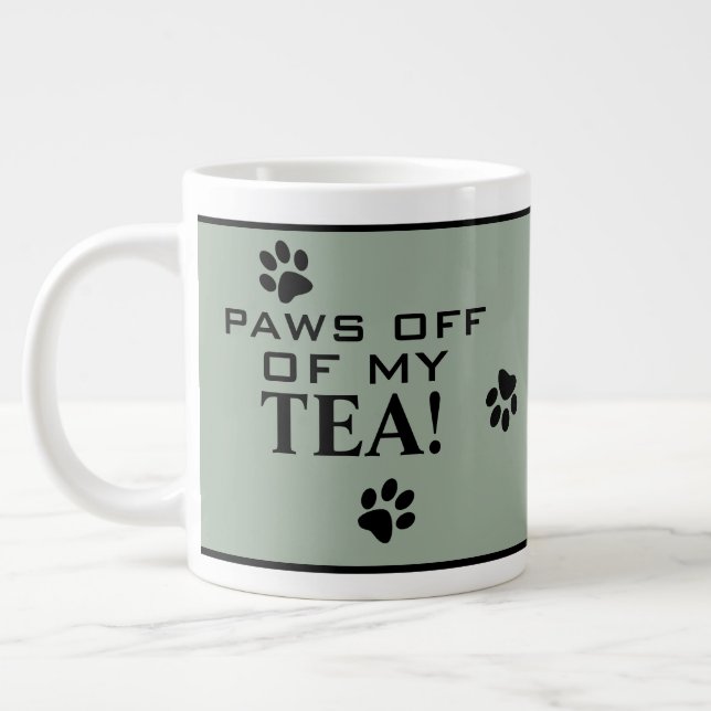Dog Paw Typography Tea Lover's Green Black Cute Large Coffee Mug (Left)